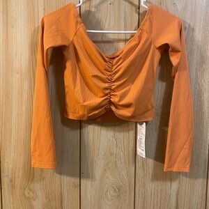 Orange Ruched Long Sleeve Top